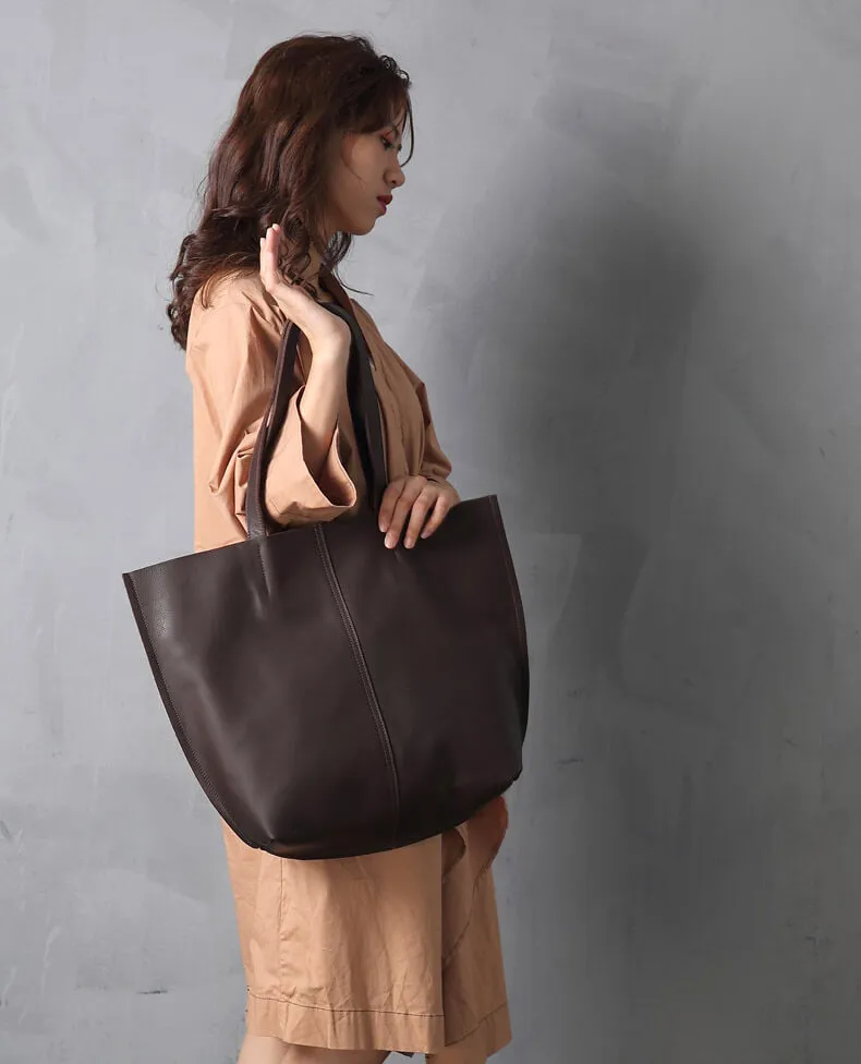 Large Tote Bag, Women's Handbag, Vintage Coffee Leather Bag, Shopping Purse 8932