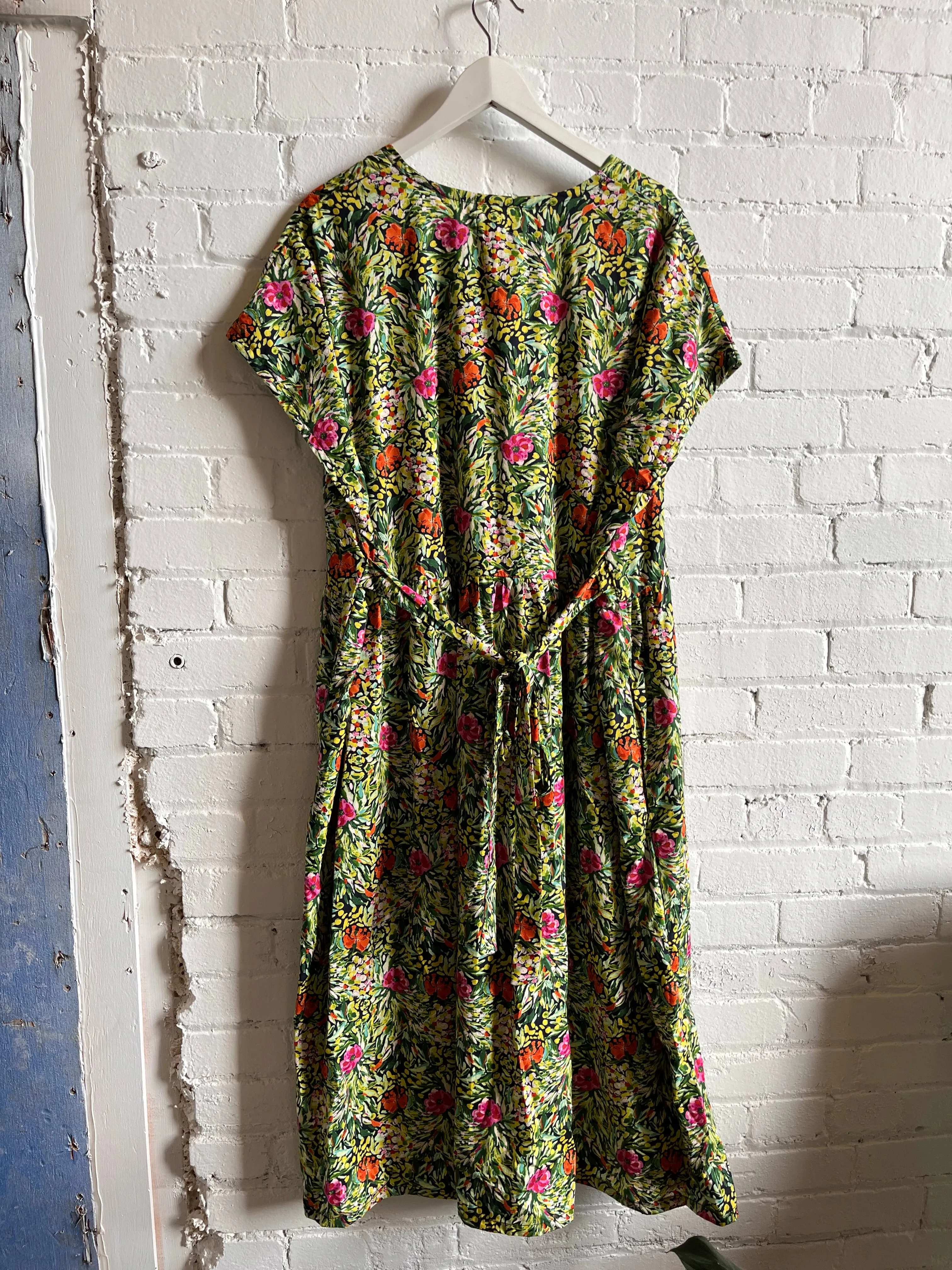 LAST ONE XXL- Short sleeve midi dress - impressionist print cotton