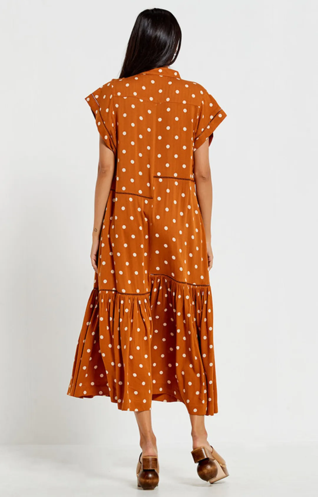 Lattice Midi Dress - Brown Dot