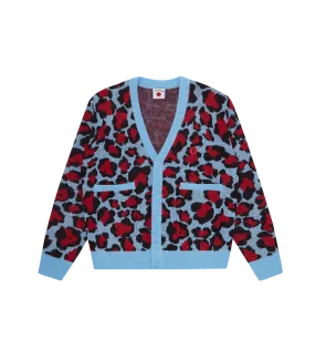 LEOPARD PRINT KNITTED CARDIGAN - RED/BLUE