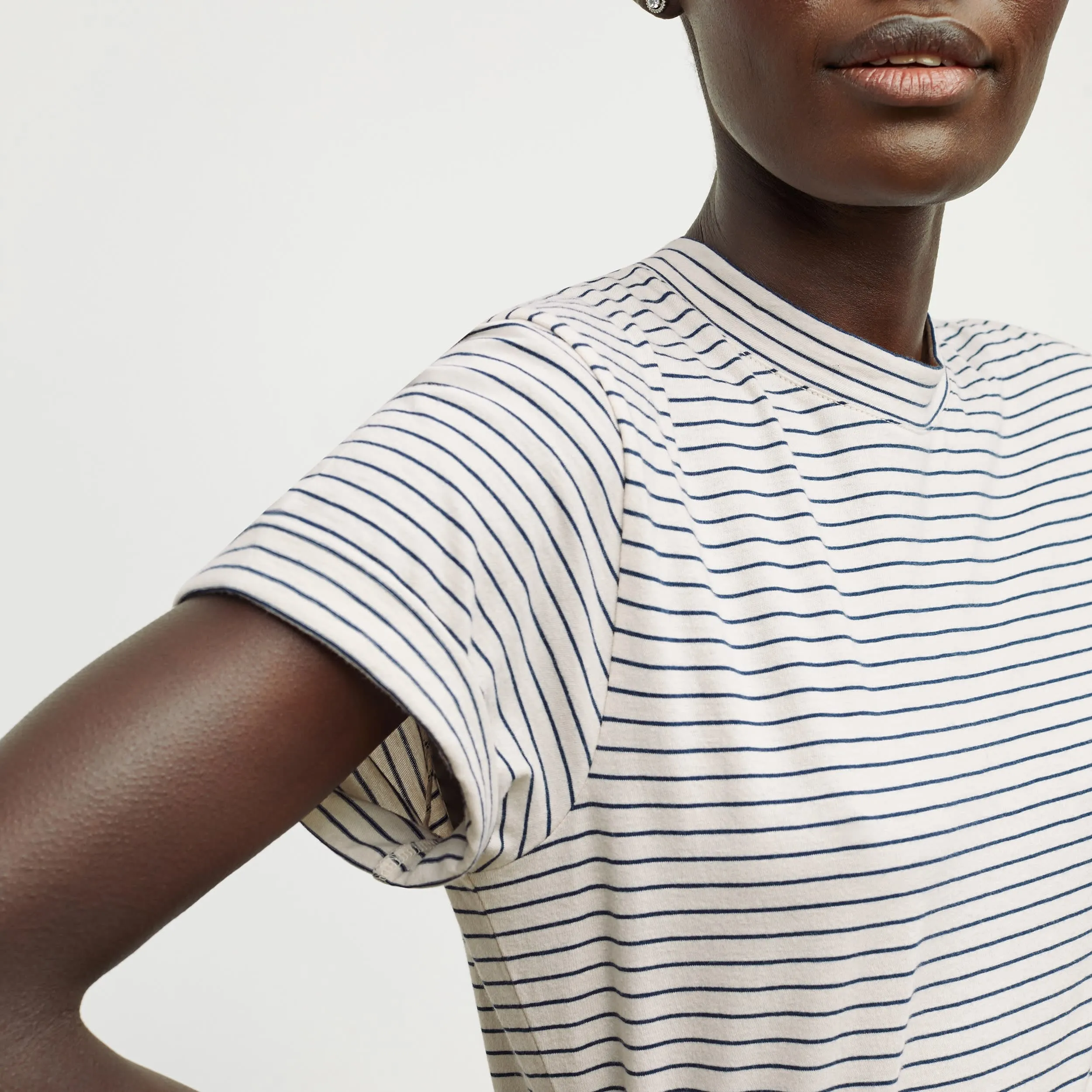 Leslie T-Shirt - Thin Striped Pima Cotton :: Ivory / Coastline