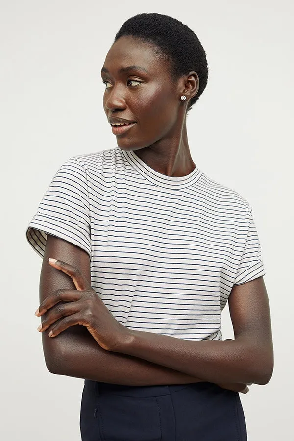 Leslie T-Shirt - Thin Striped Pima Cotton :: Ivory / Coastline