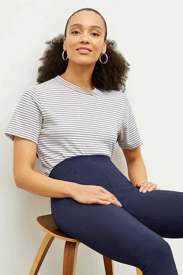 Leslie T-Shirt - Thin Striped Pima Cotton :: Ivory / Coastline