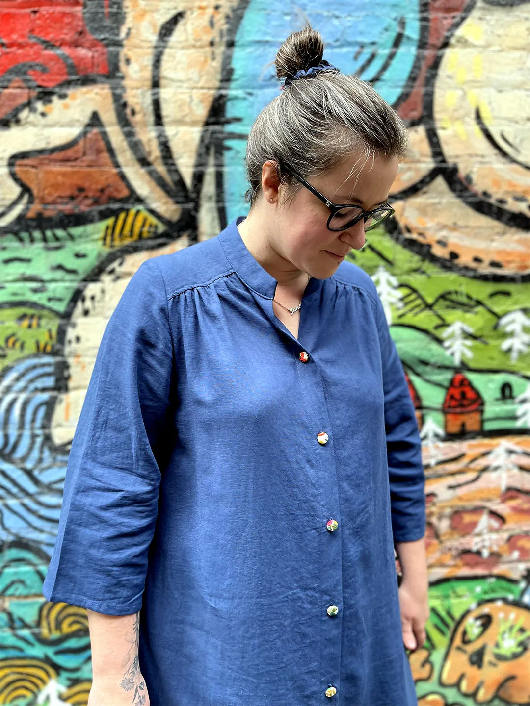 Linen Artist's Blouse - Blue