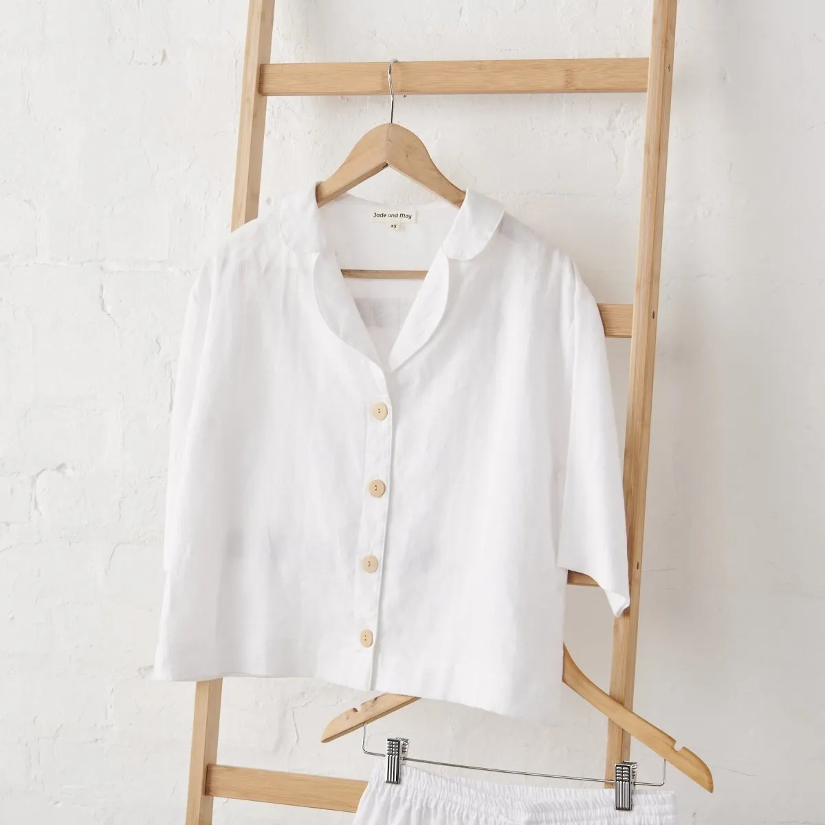 Linen Crop Button Up and Short PJ set  - White