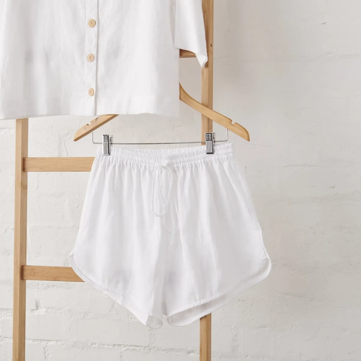 Linen Crop Button Up and Short PJ set  - White