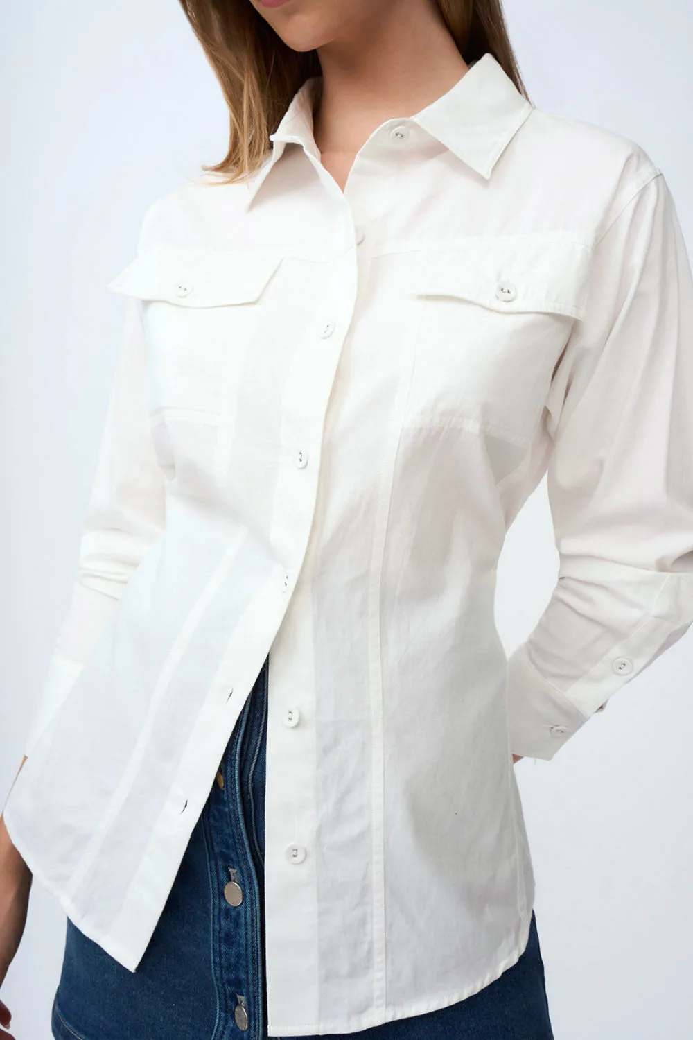 Liona Lace Up Shirt - Ivory