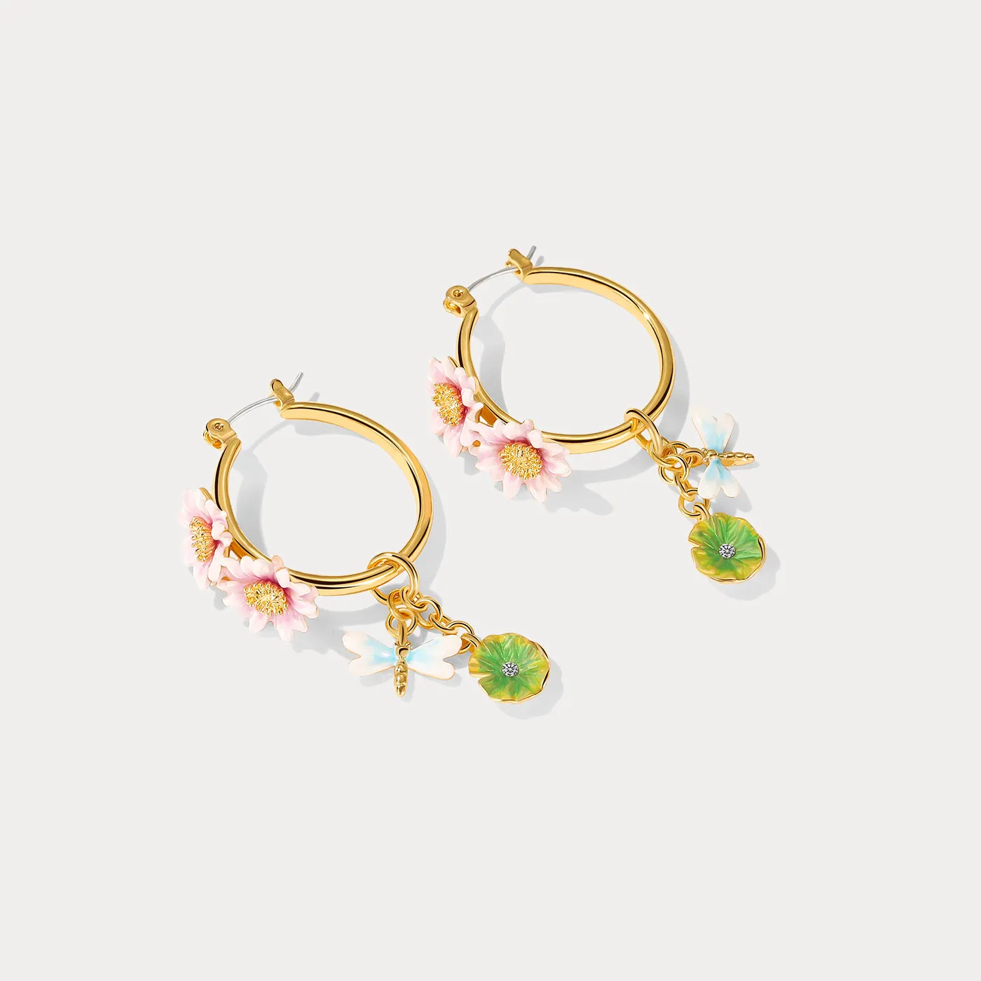 Lotus Dragonfly Hoop Earrings