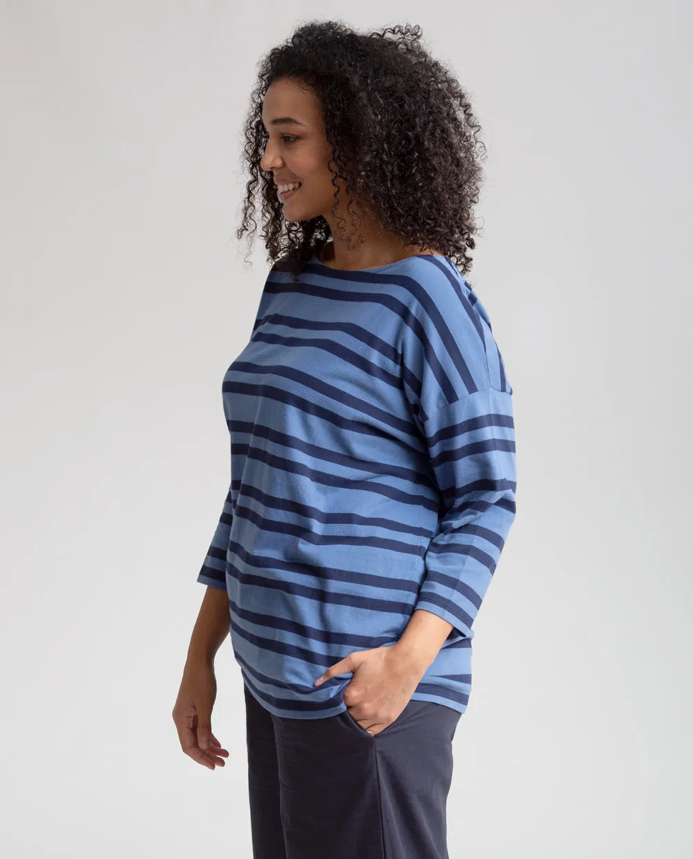 Mafalda-Sue Organic Cotton Top In Blue & Navy