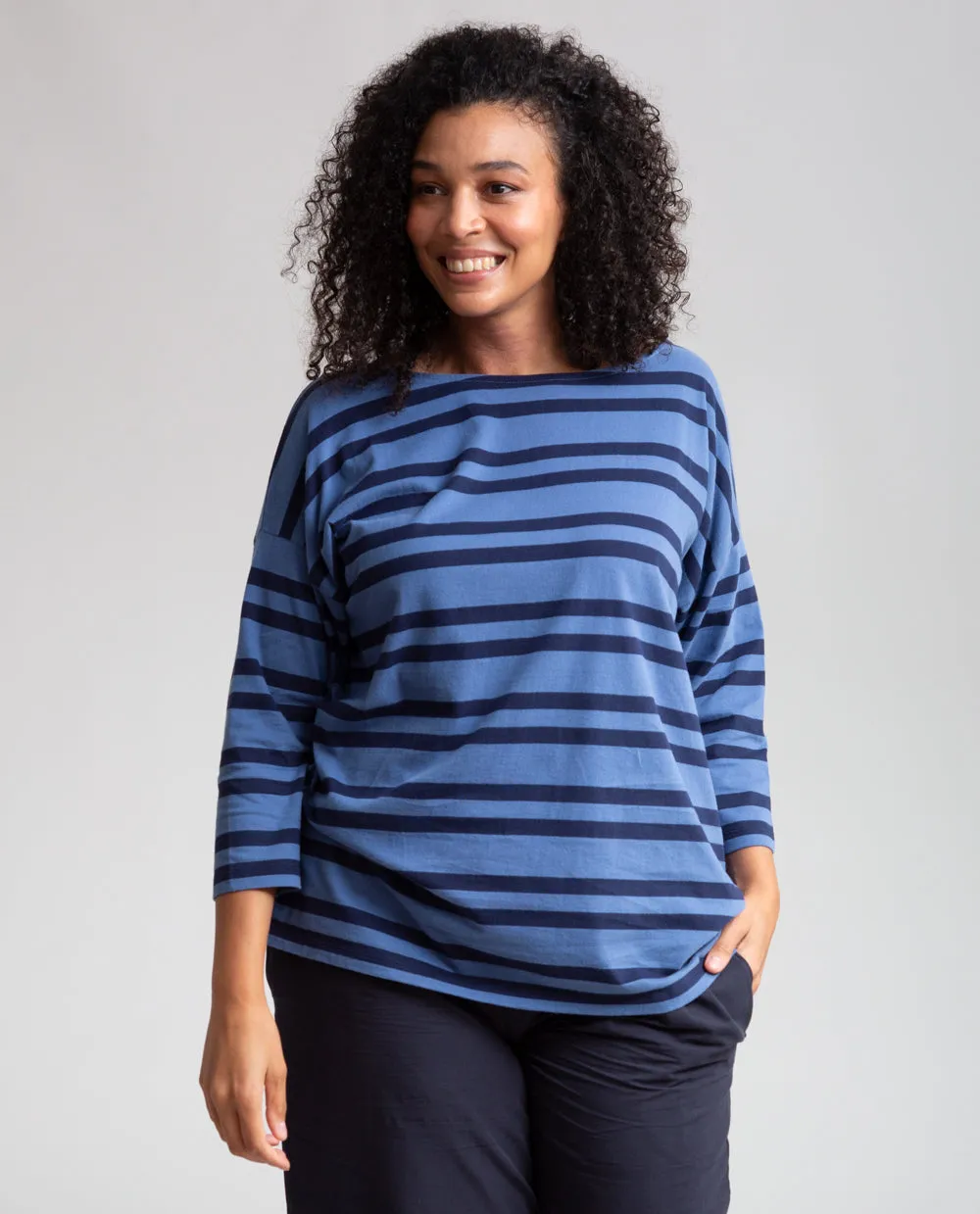 Mafalda-Sue Organic Cotton Top In Blue & Navy