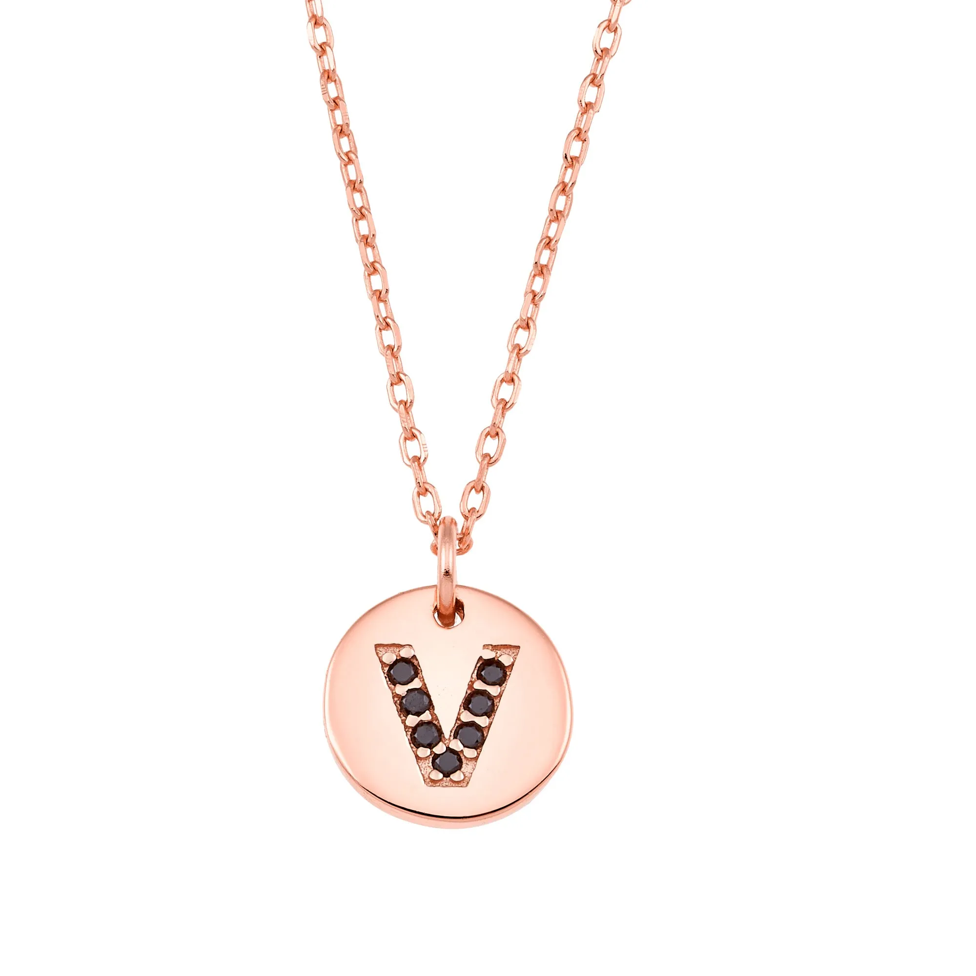 Magna | V Letter Necklace | Black CZ | Rose Gold Plated 925 Silver