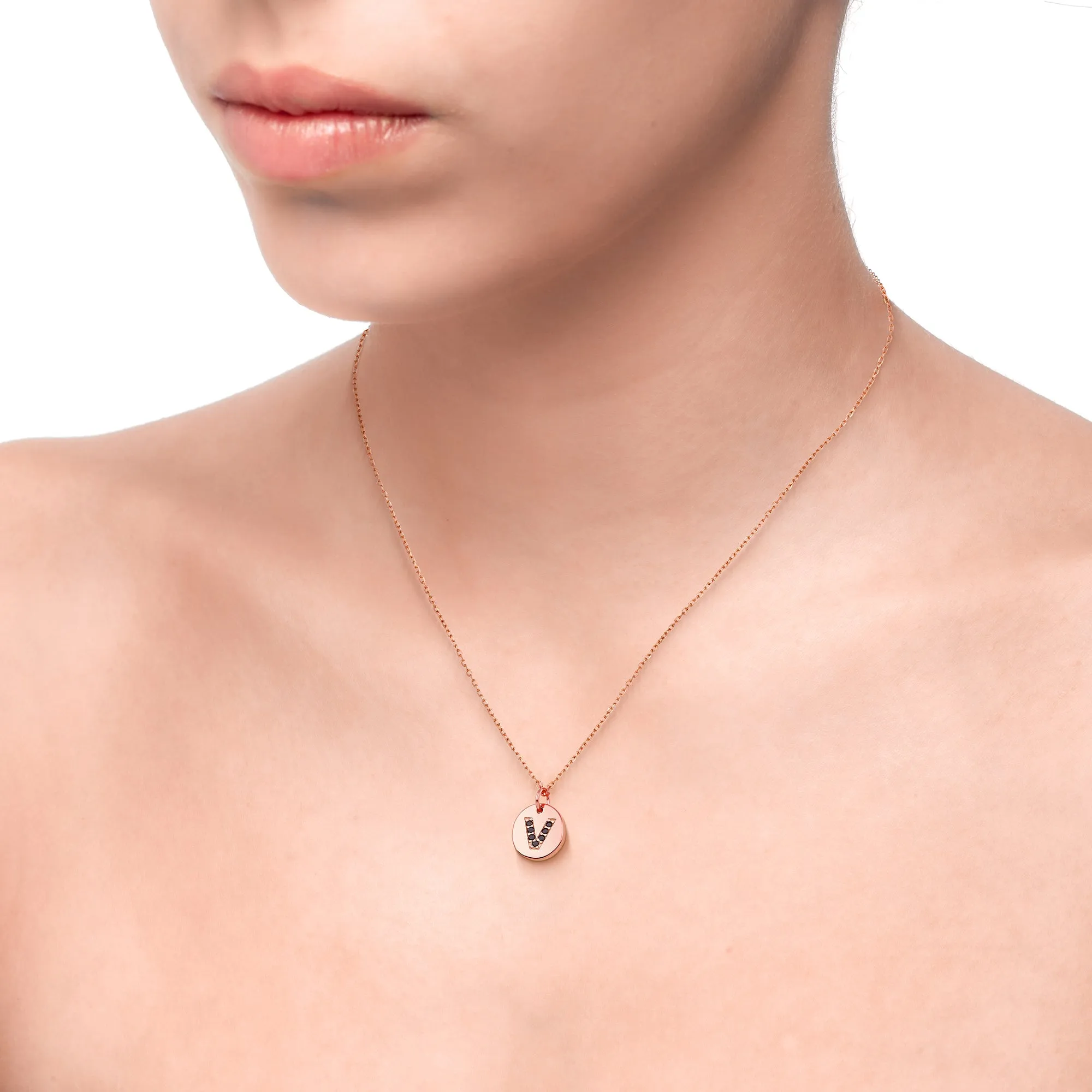 Magna | V Letter Necklace | Black CZ | Rose Gold Plated 925 Silver