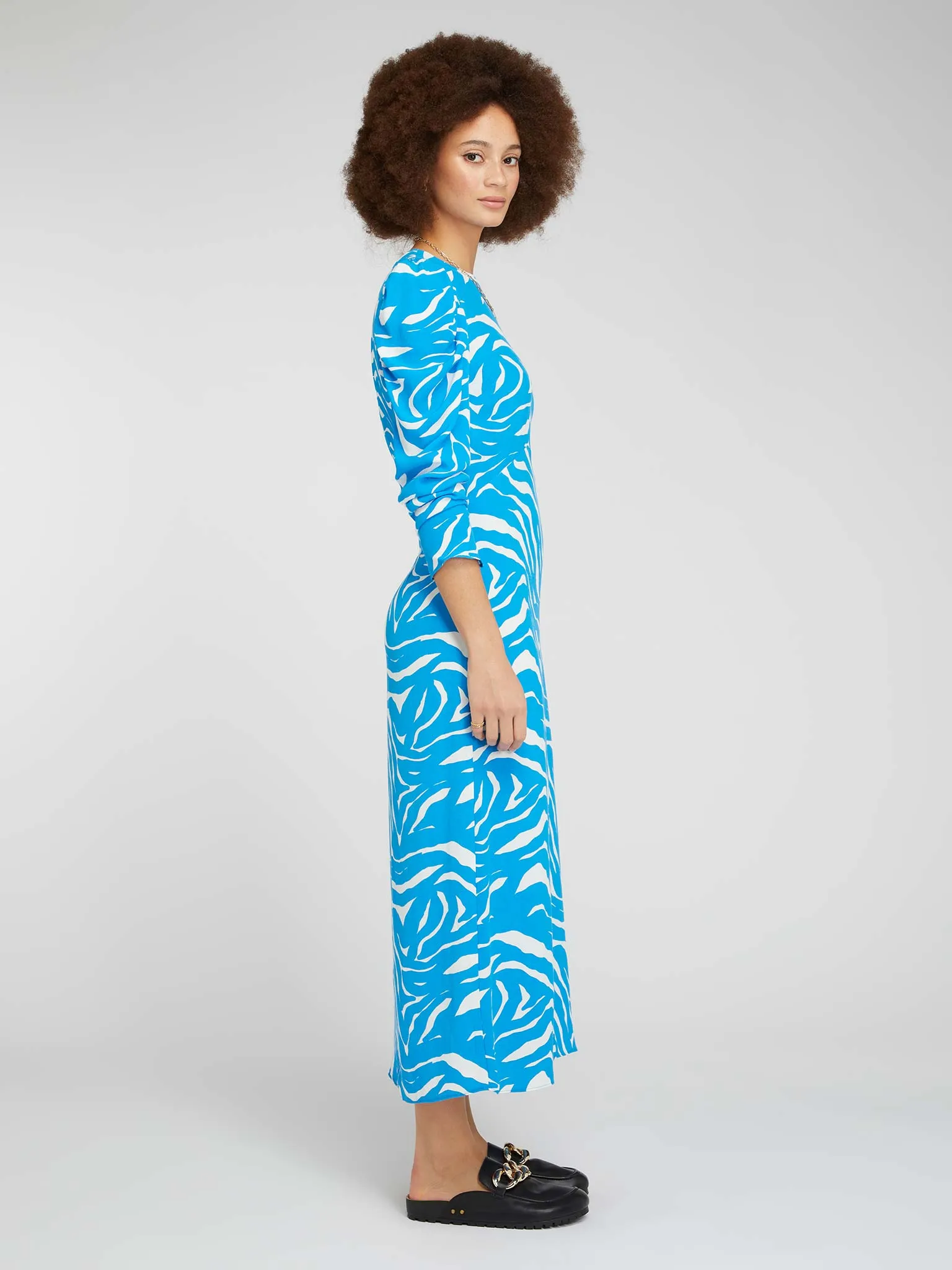 Marie Tea Dress in Blue Zebra Print