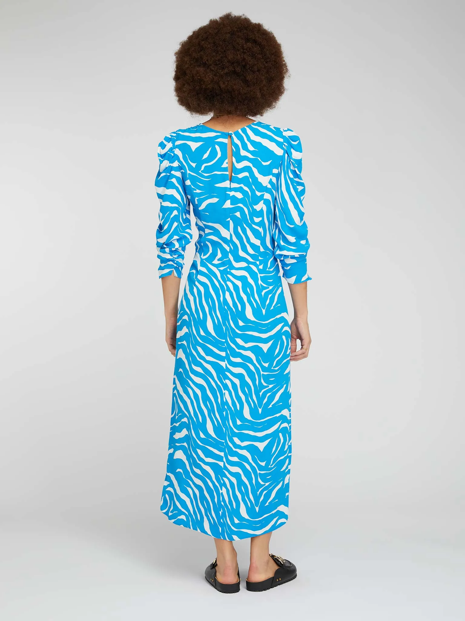 Marie Tea Dress in Blue Zebra Print