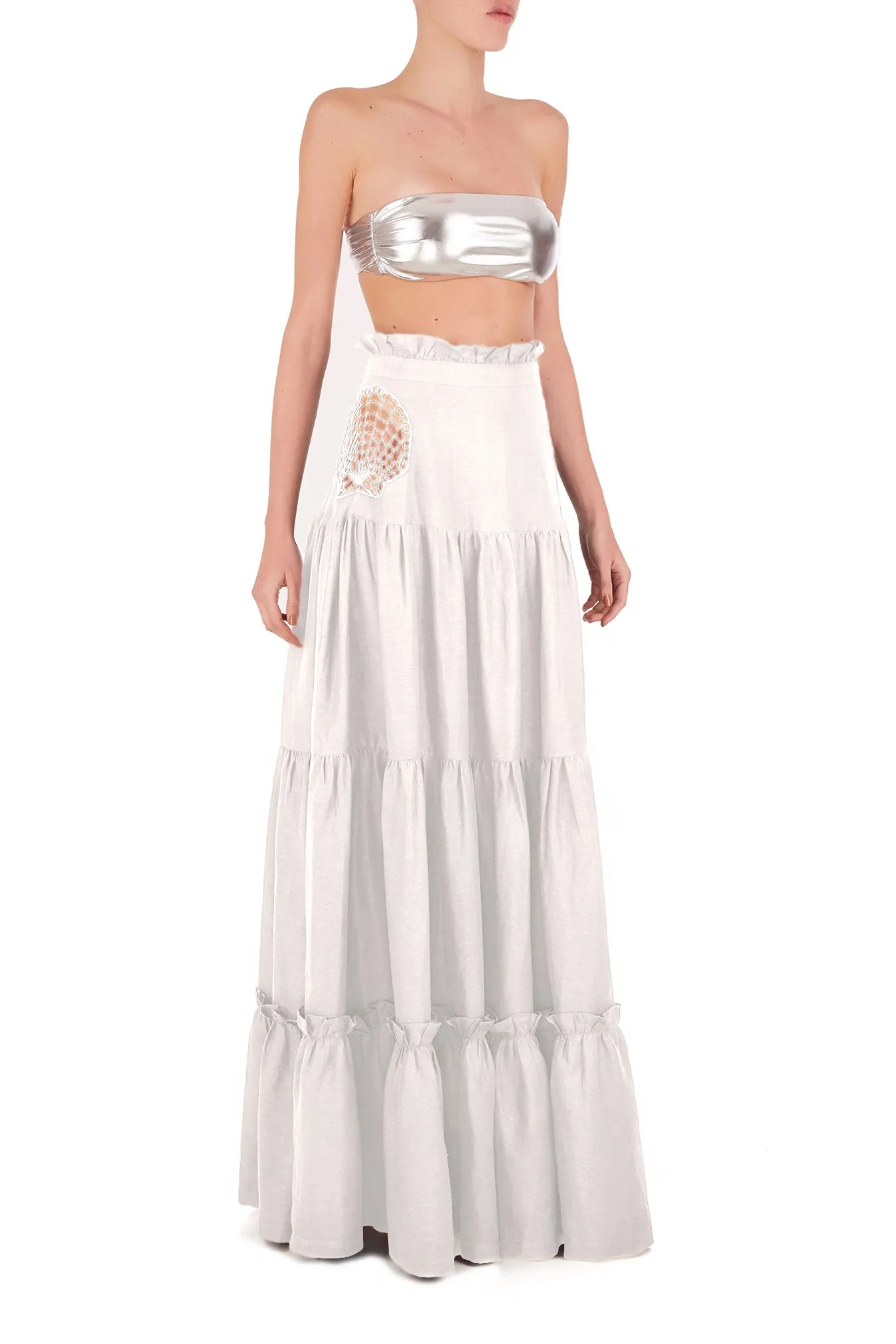 Marine Long Skirt With Seashell Embroidery