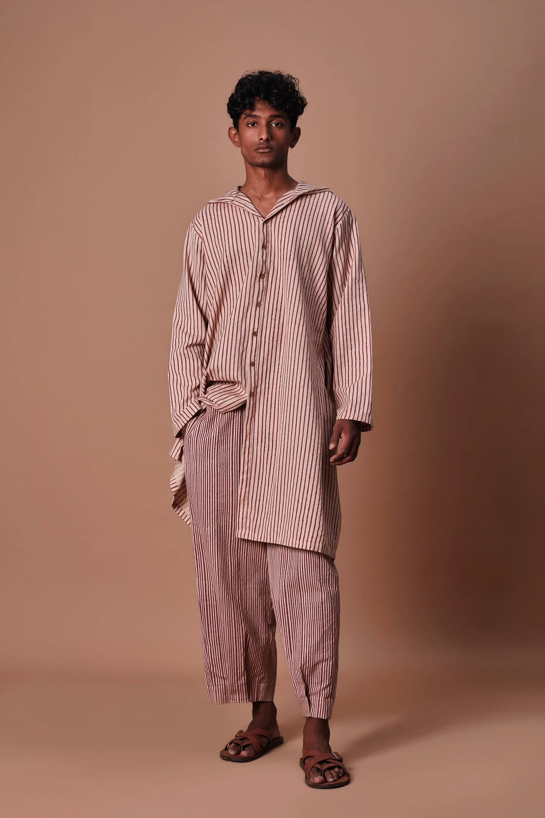 Mati Men's Mauve Hooded Striped Kurta