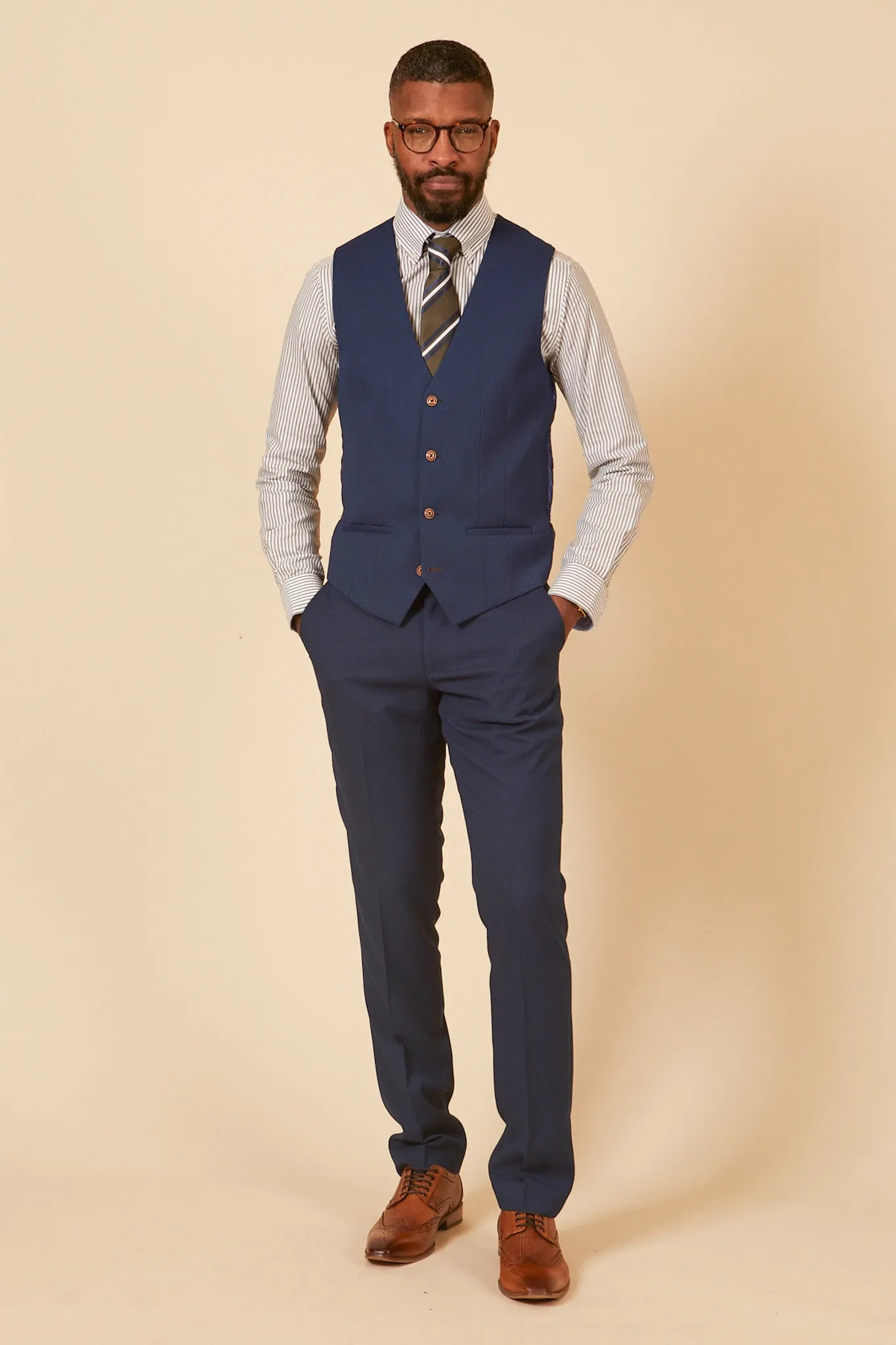 MAX - Royal Blue Three Piece Suit With Contrast Buttons