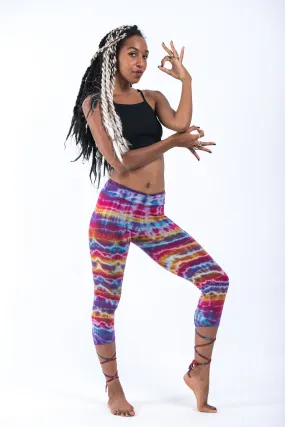 Melting Stripes Tie Dye Cotton Capri Leggings in Sugar Rainbow