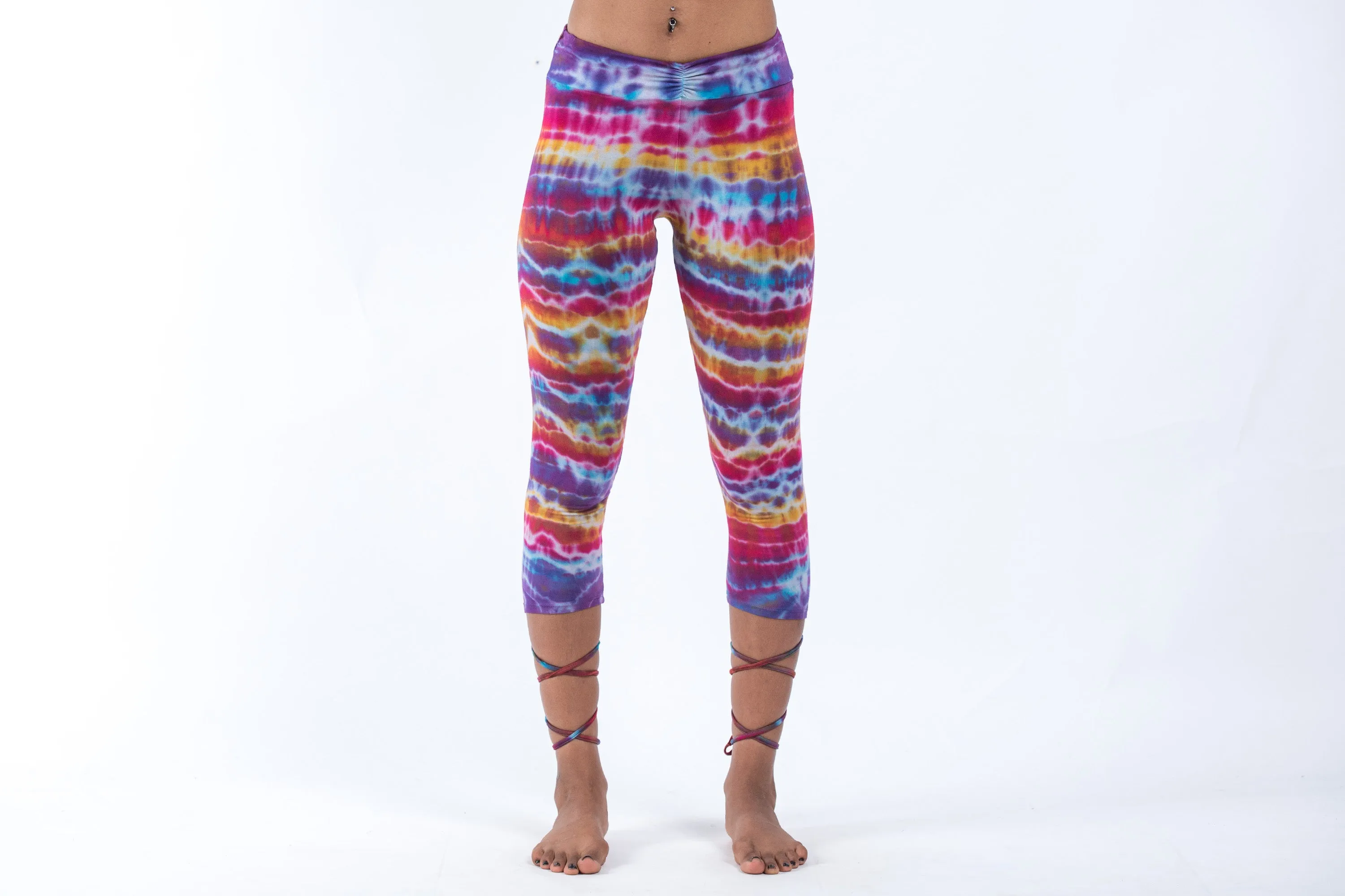 Melting Stripes Tie Dye Cotton Capri Leggings in Sugar Rainbow