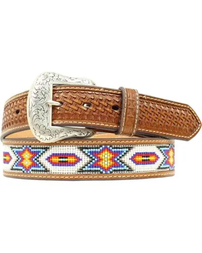 Men's Nocona Beaded Inlay Leather Belt