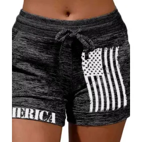 'Merica & USA Flag Print Drawstring Shorts with Pockets - Charcoal