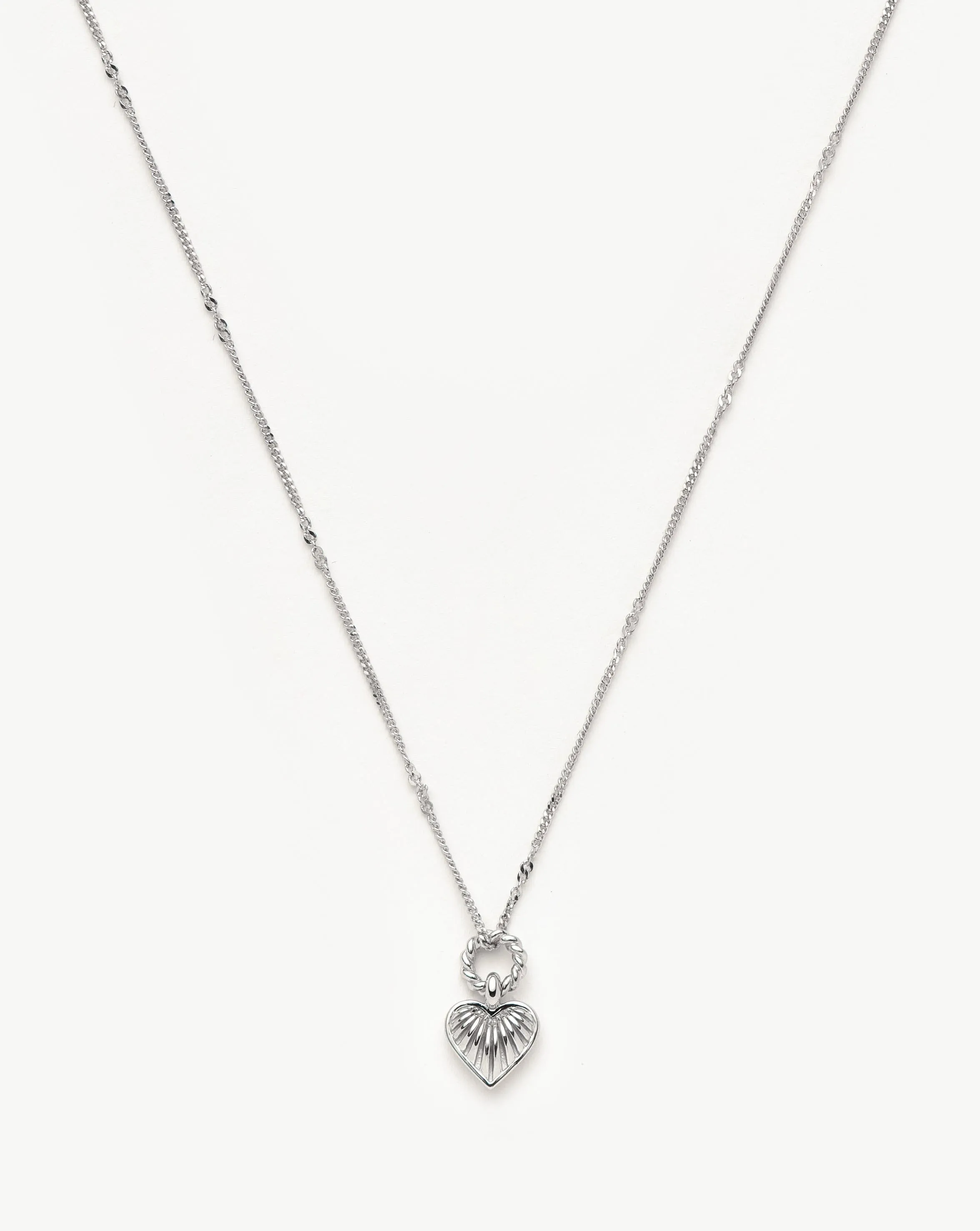 Mini Ridge Heart Charm Pendant Necklace | Sterling Silver