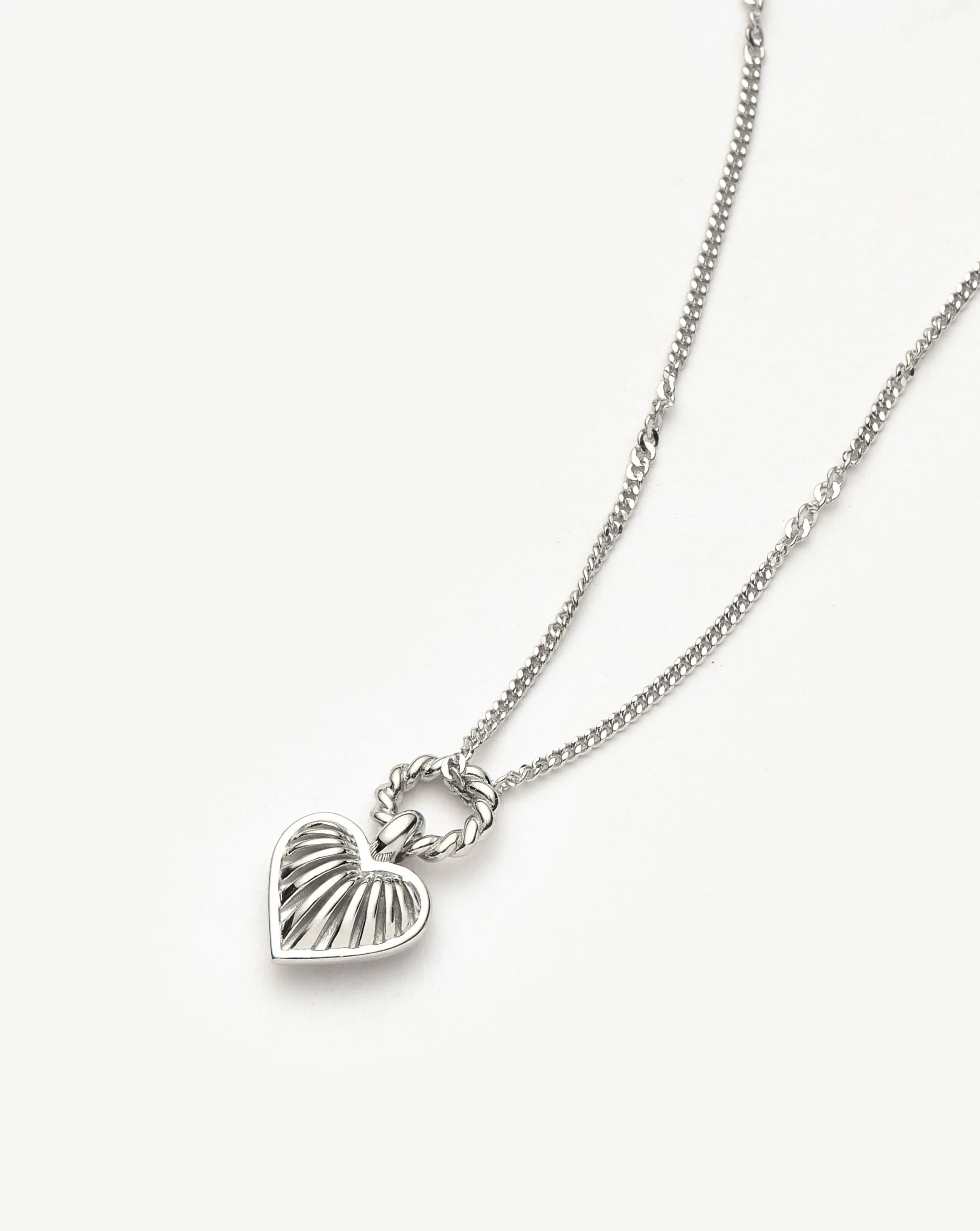 Mini Ridge Heart Charm Pendant Necklace | Sterling Silver