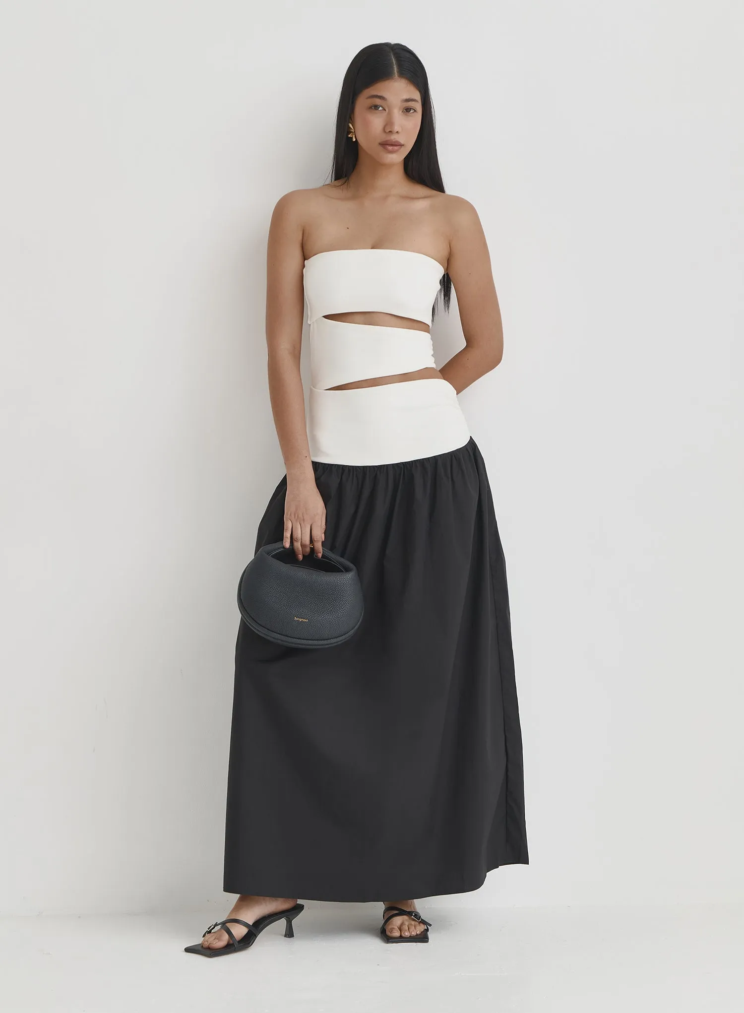 Monochrome Contrast Beandeau Cut Out Dress- Roanna