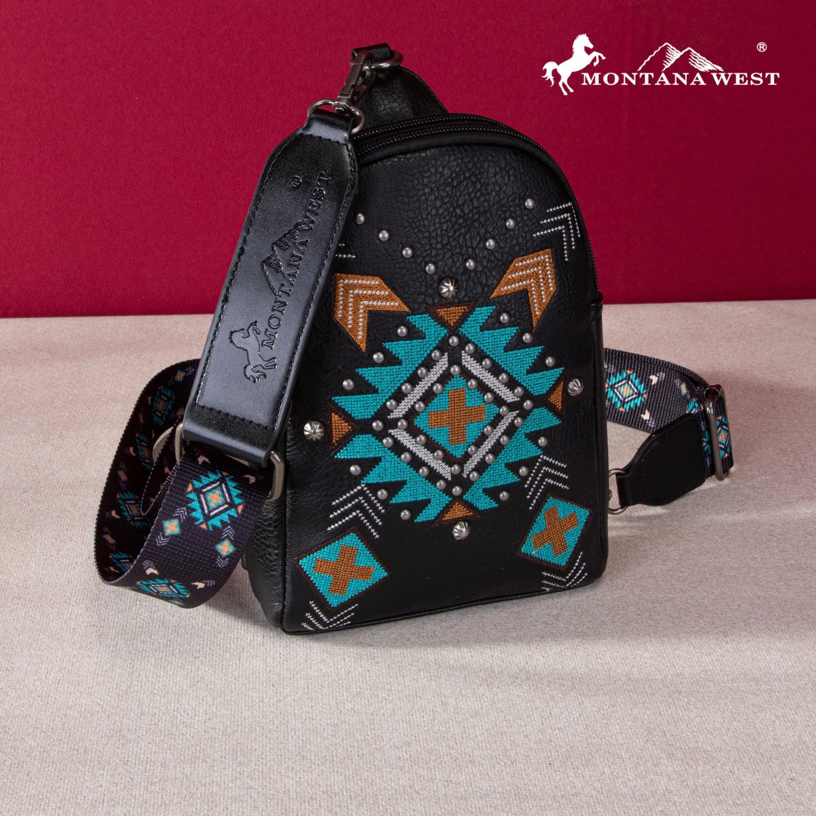 Montana West Embroidered Aztec Collection Sling Bag