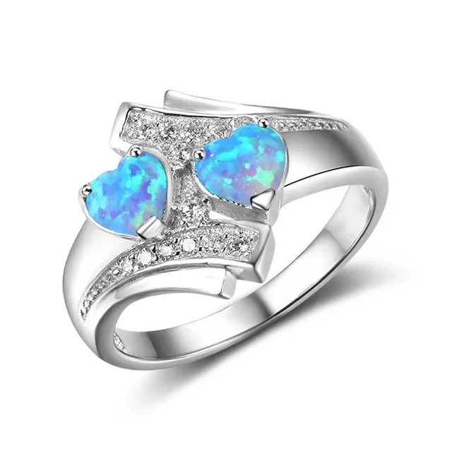 Moonstone Blue Heart Fire Opal Ring