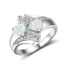 Moonstone Blue Heart Fire Opal Ring