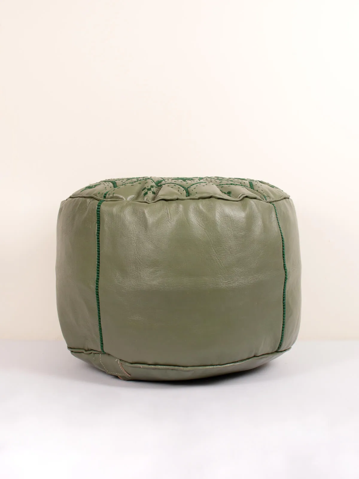 Moroccan Leather Tile Pouffe, Olive