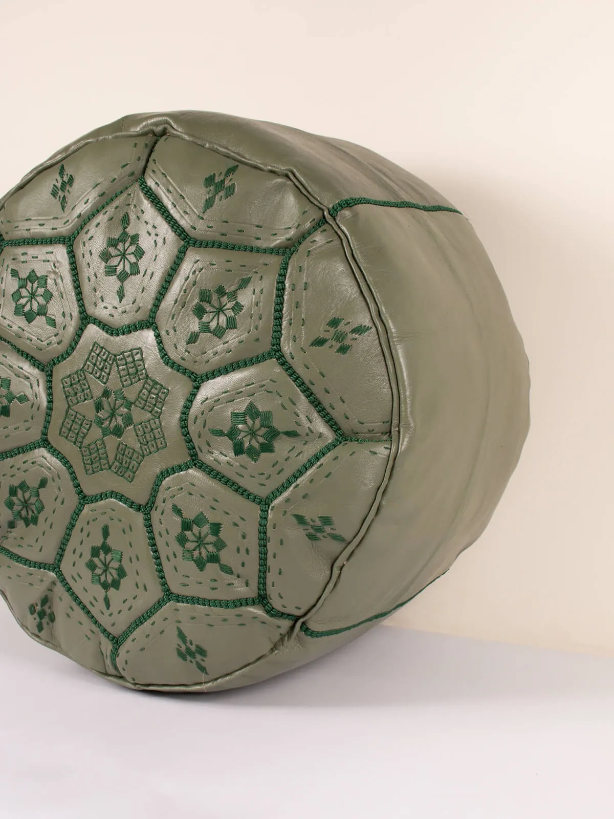 Moroccan Leather Tile Pouffe, Olive