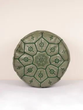 Moroccan Leather Tile Pouffe, Olive