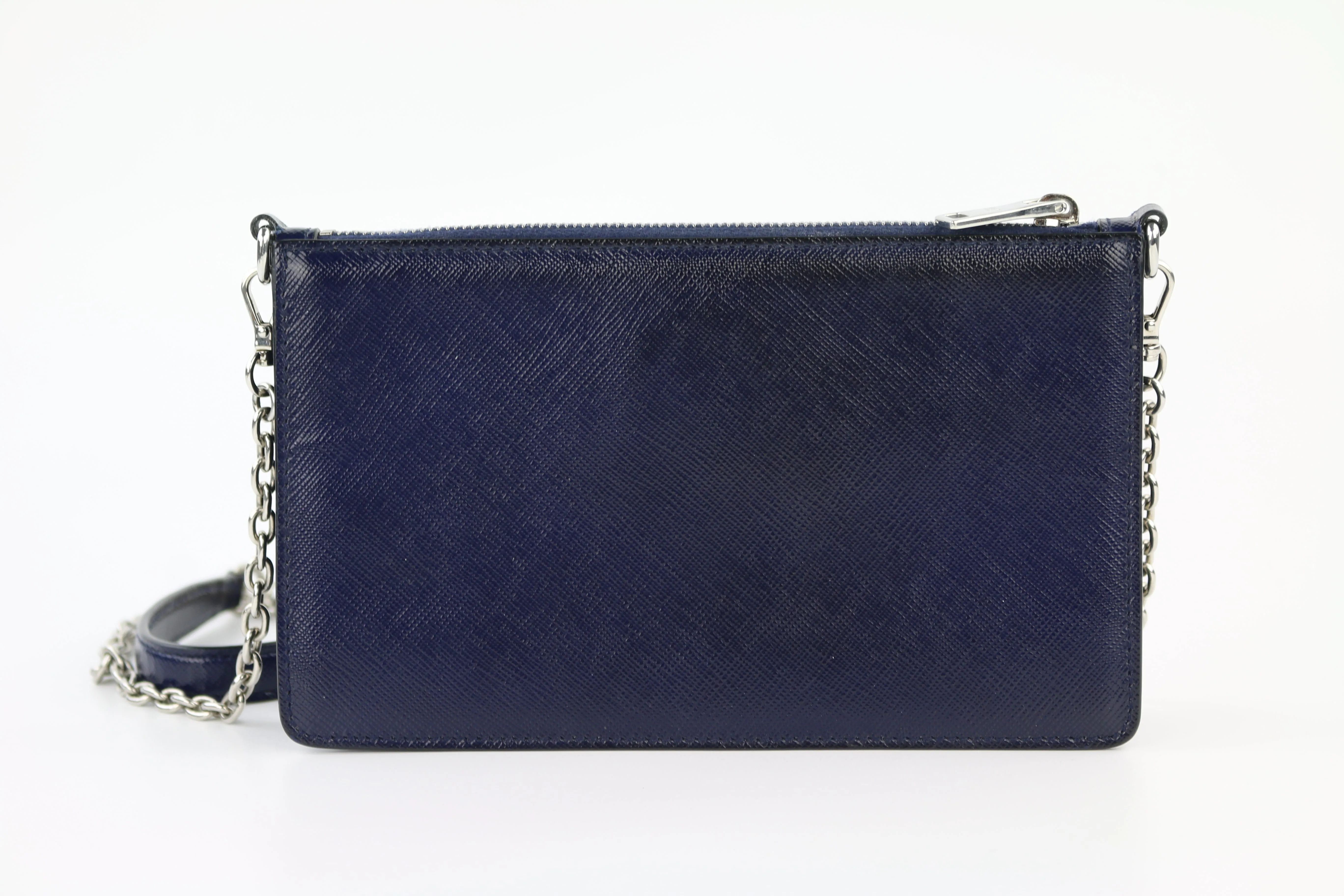 Navy Blue Saffiano Vernice Chain Crossbody Bag