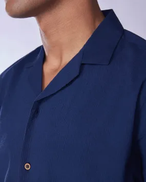 Navy Stretch Seersucker Shirt