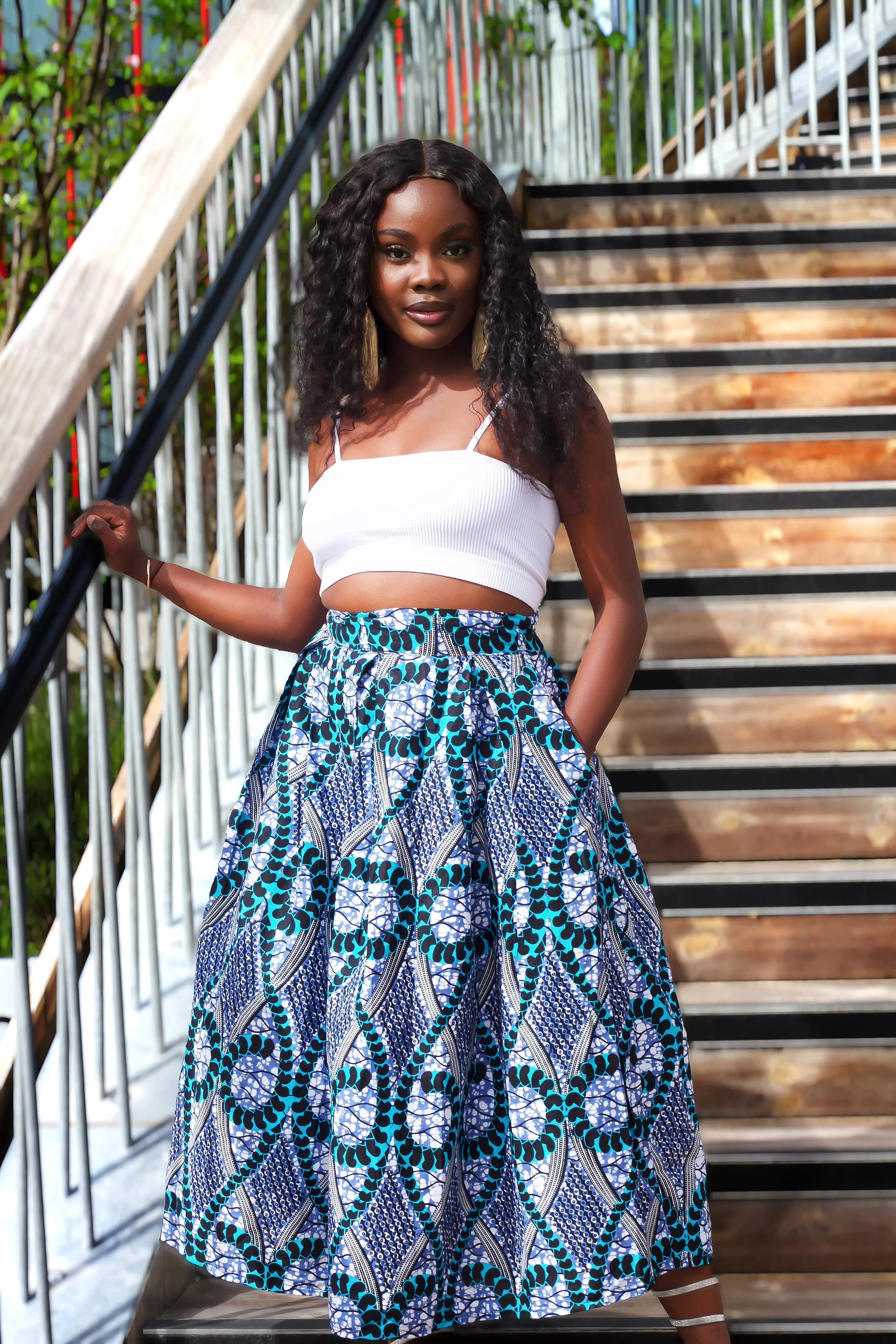 New in African Print Box Pleat Midi Skirt - Tammy