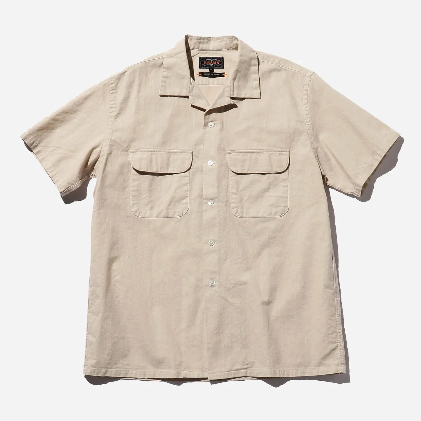 Open Collar Cotton Linen Panama Garment Dye - Sand