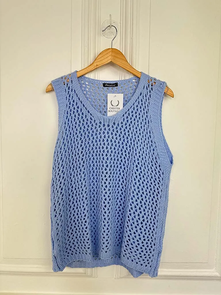 Open Knit Tank - Sky