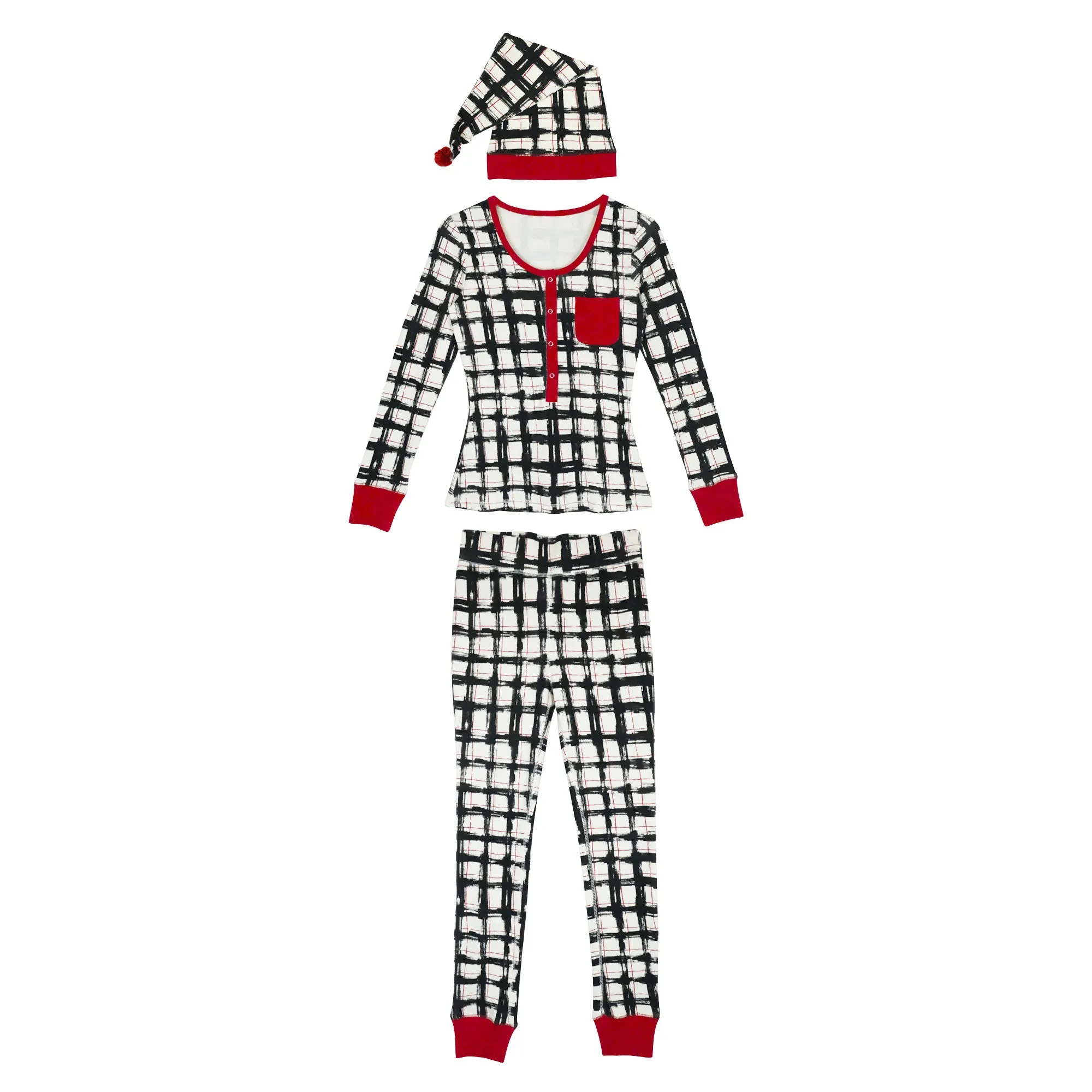 Organic Holiday Women's 2-Pc Lounge Set with Cap in Christmas Day Plaid