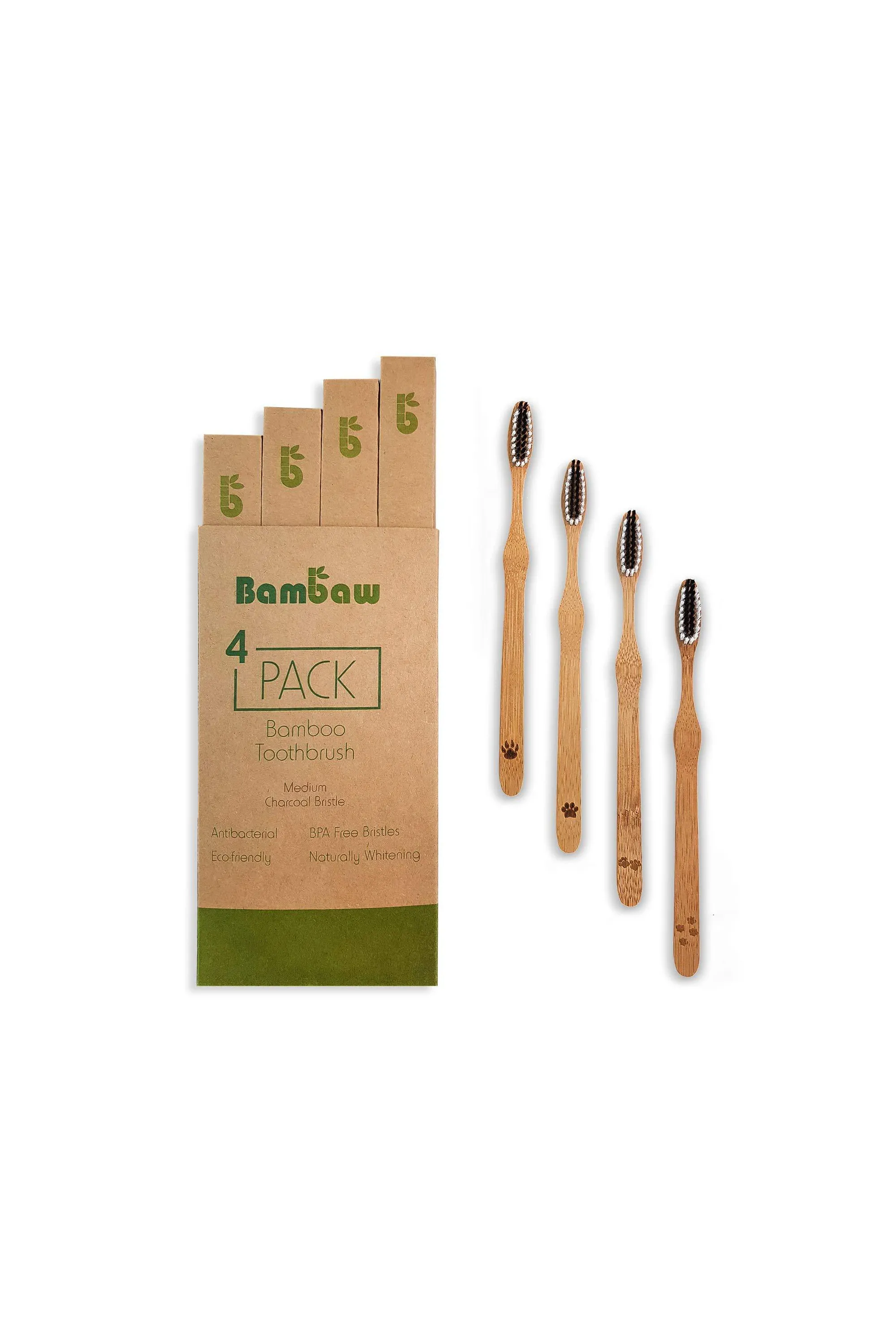 pack of 4 bamboo toothbrushes