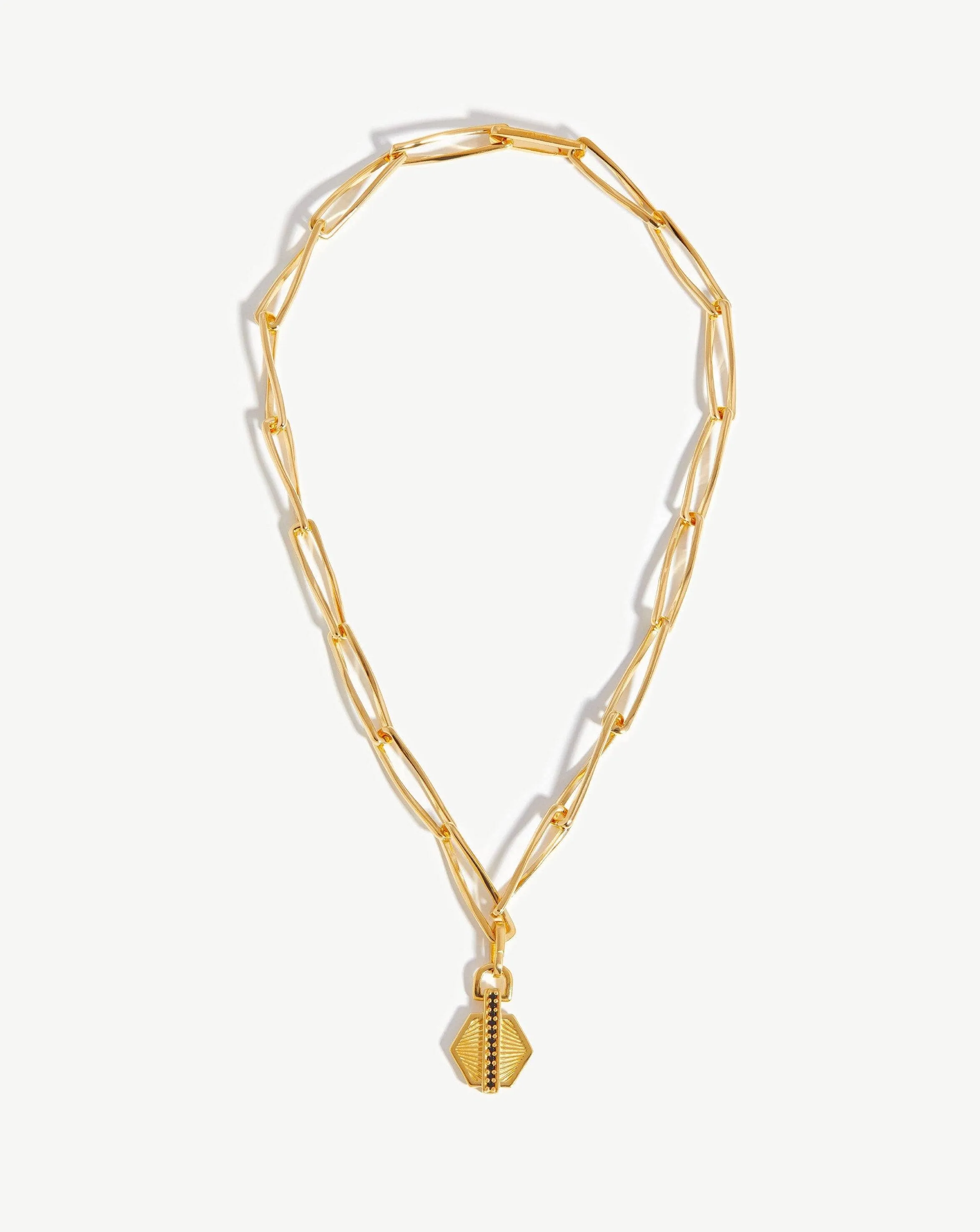 Pave Hex Twisted Link Chain Necklace | 18ct Gold Plated/Black Spinel