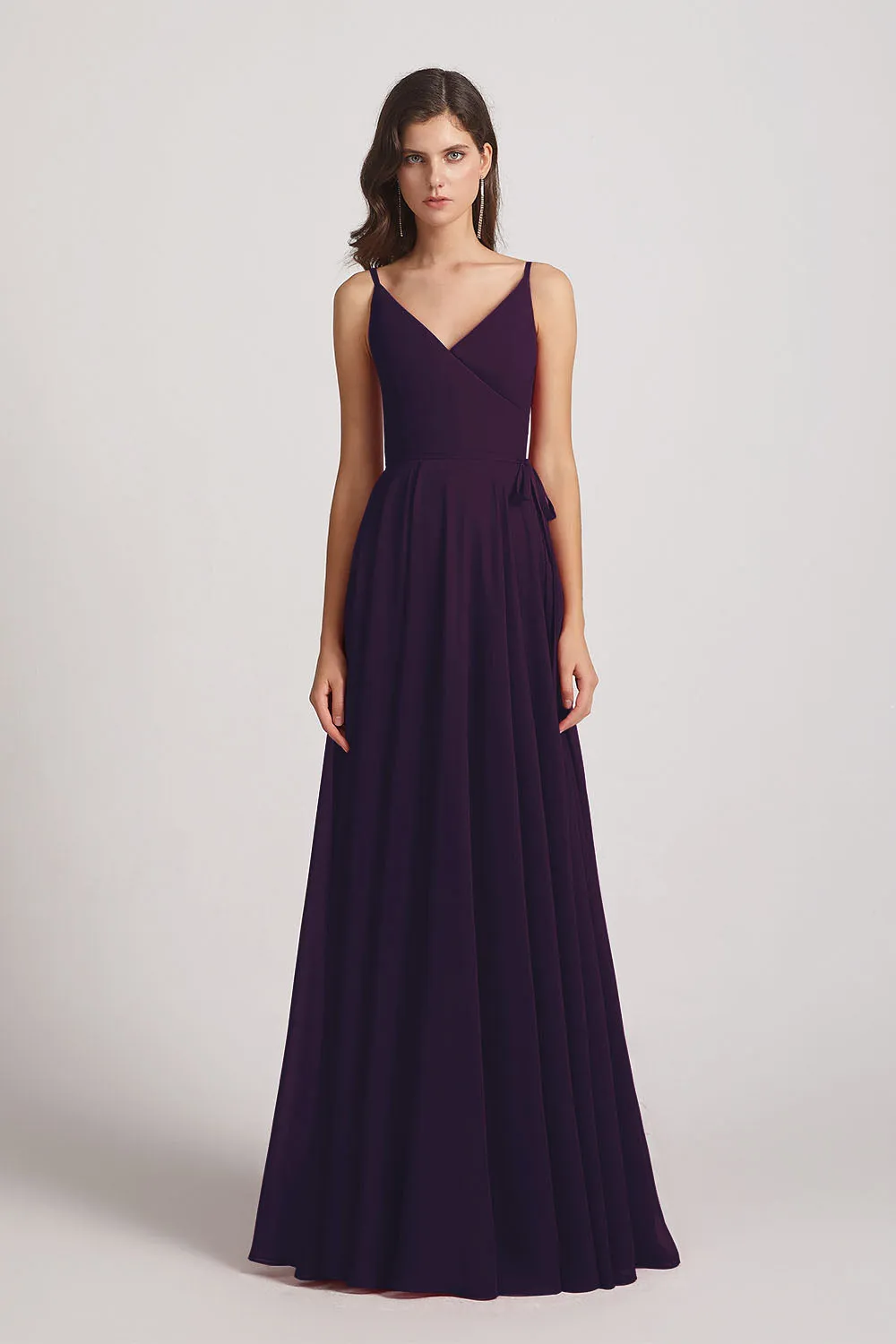 Pleated A-Line Spaghetti Straps V-Neck Chiffon Bridesmaid Dresses (AF0010)