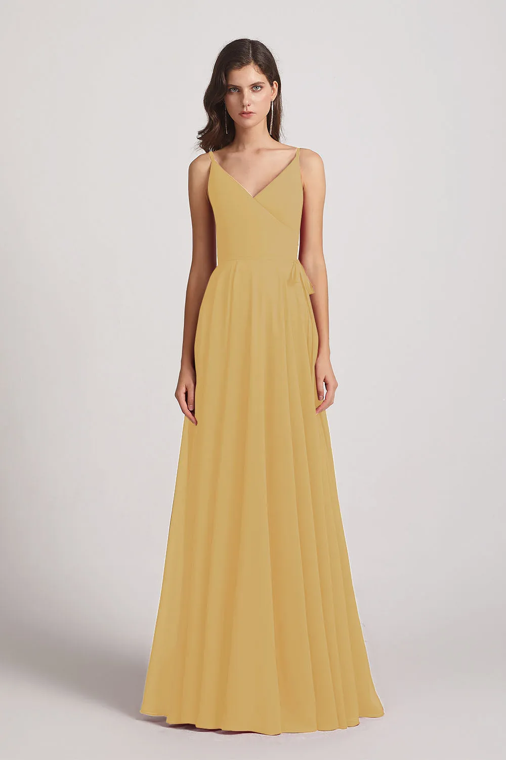 Pleated A-Line Spaghetti Straps V-Neck Chiffon Bridesmaid Dresses (AF0010)