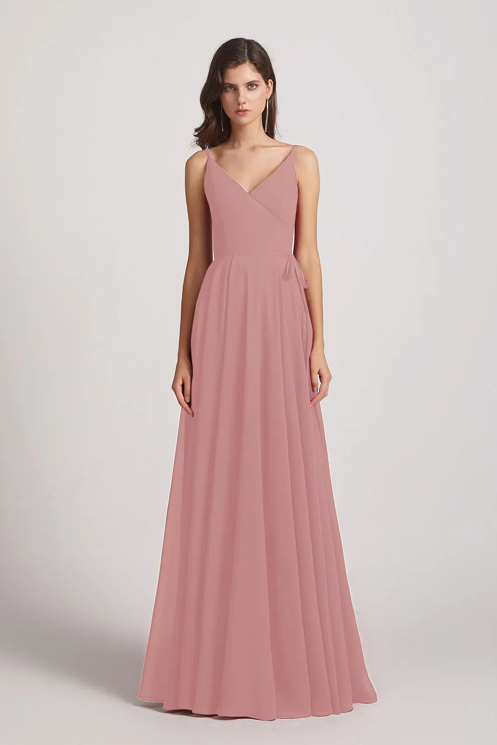 Pleated A-Line Spaghetti Straps V-Neck Chiffon Bridesmaid Dresses (AF0010)