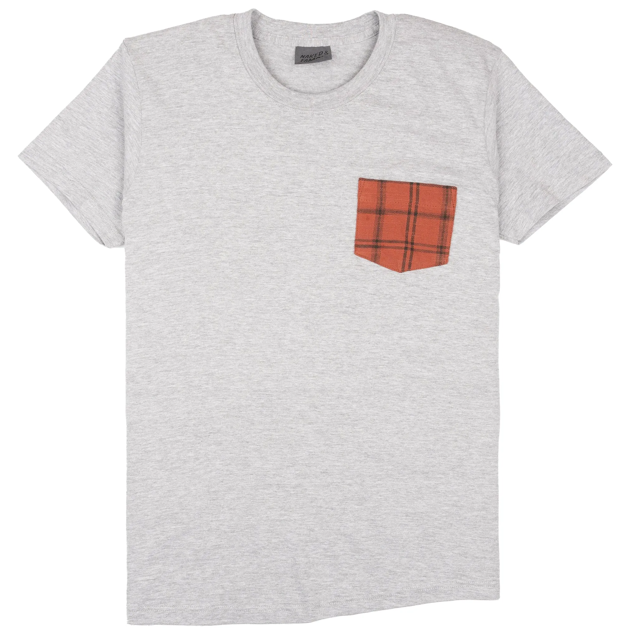 Pocket Tee - Heather Grey - Big Slub Vintage Flannel - Red