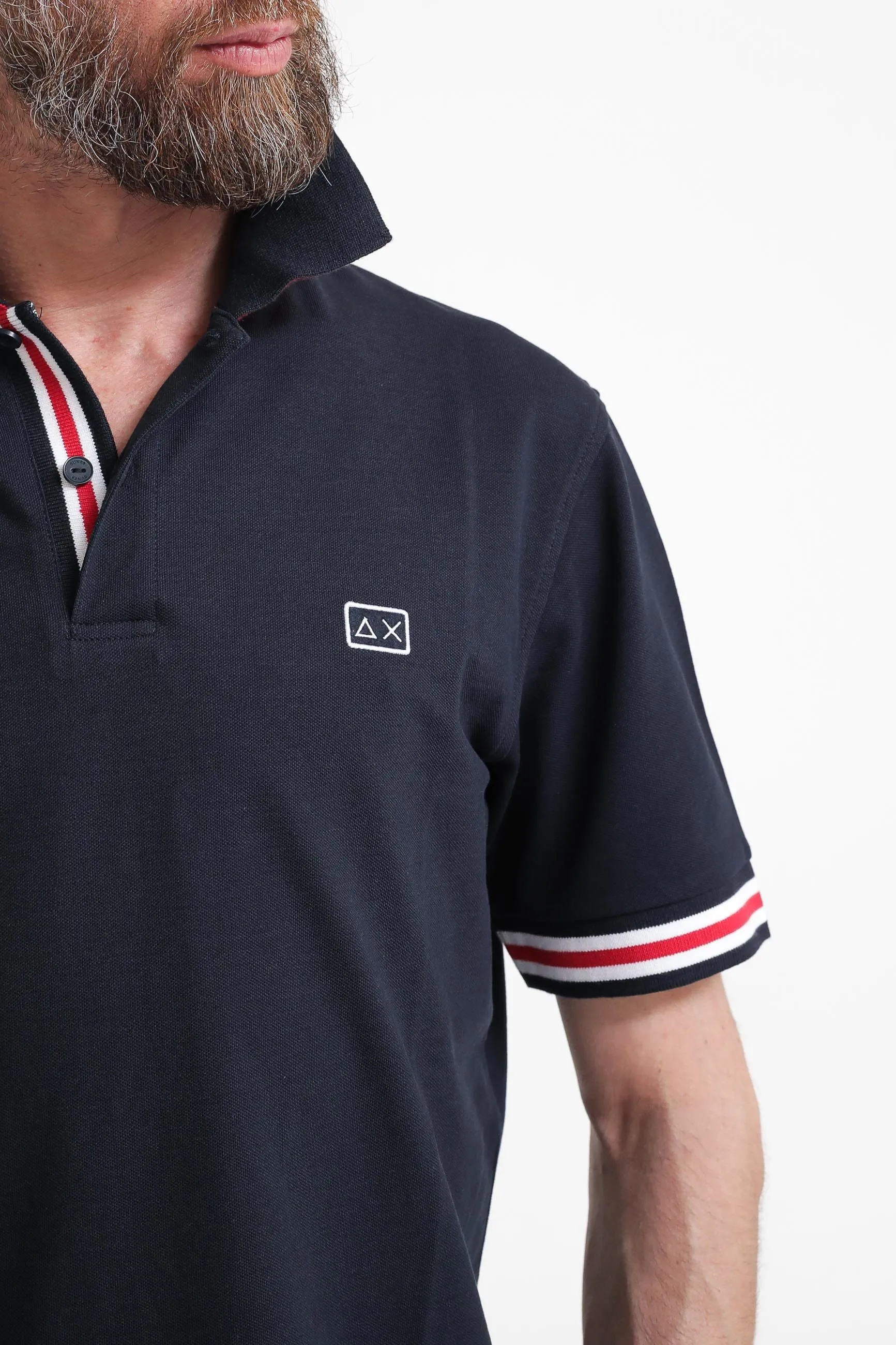 Polo Stripes On Front Placket & Cuffs El - Navy Blue