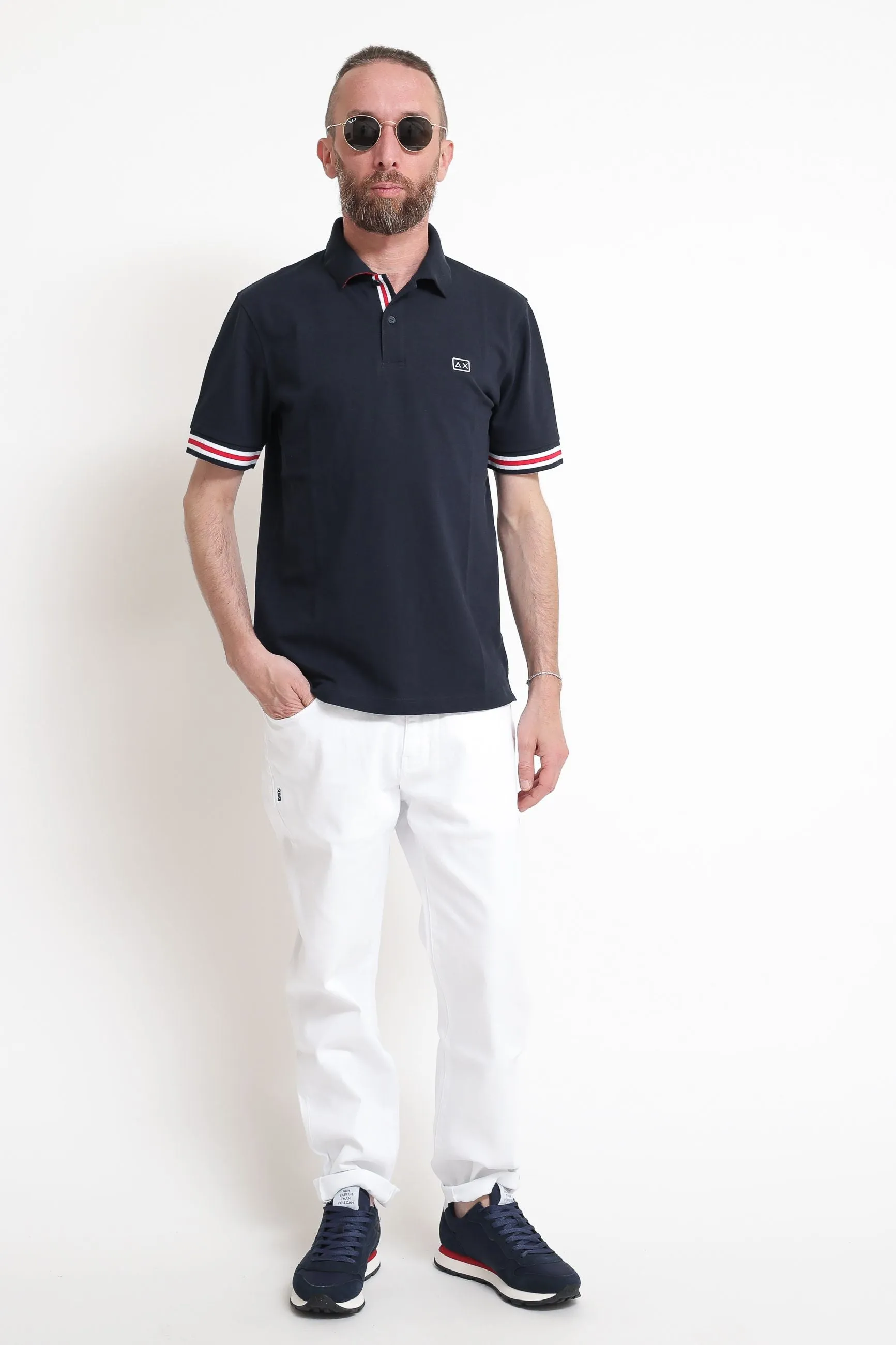 Polo Stripes On Front Placket & Cuffs El - Navy Blue