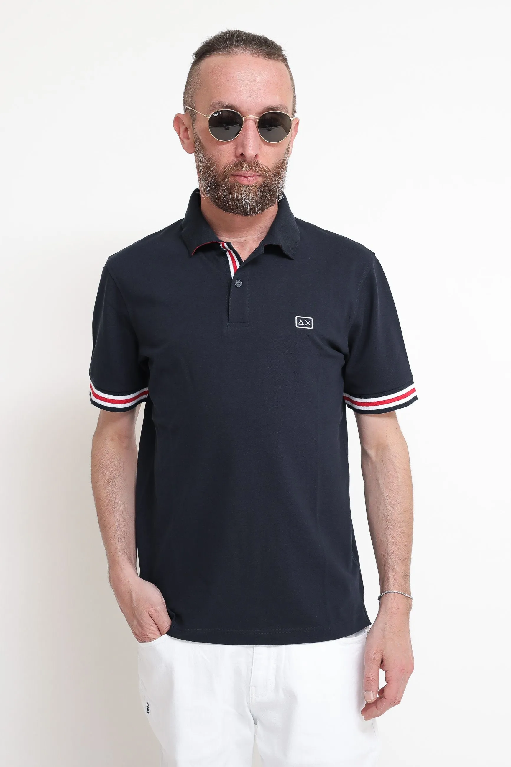 Polo Stripes On Front Placket & Cuffs El - Navy Blue