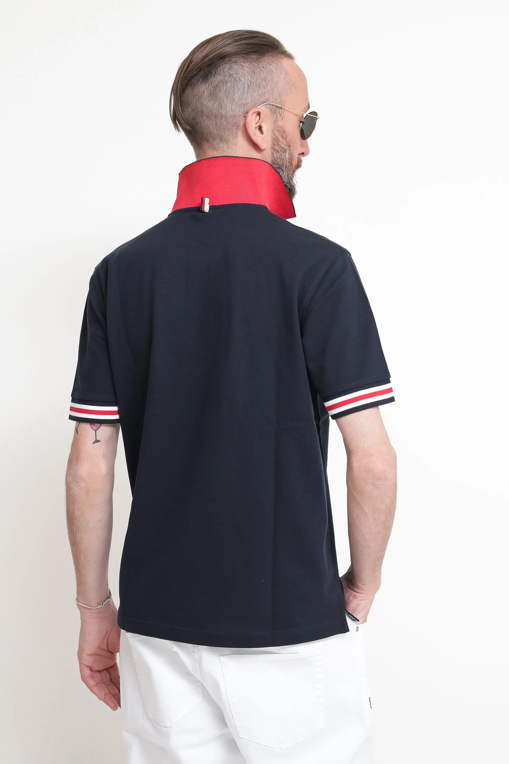 Polo Stripes On Front Placket & Cuffs El - Navy Blue